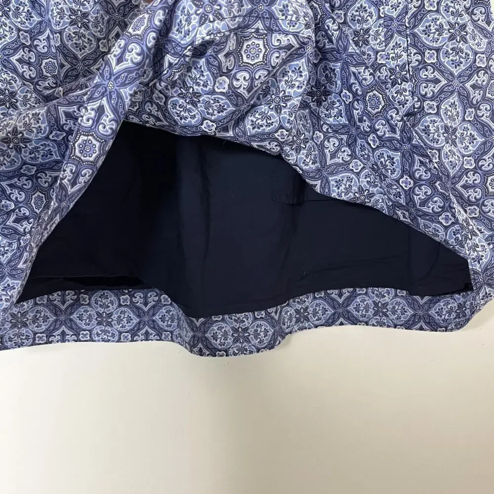 J. Crew Women's Mini Skirt Size M Blue Geometric Print 100% Cotton 37577 Pull On